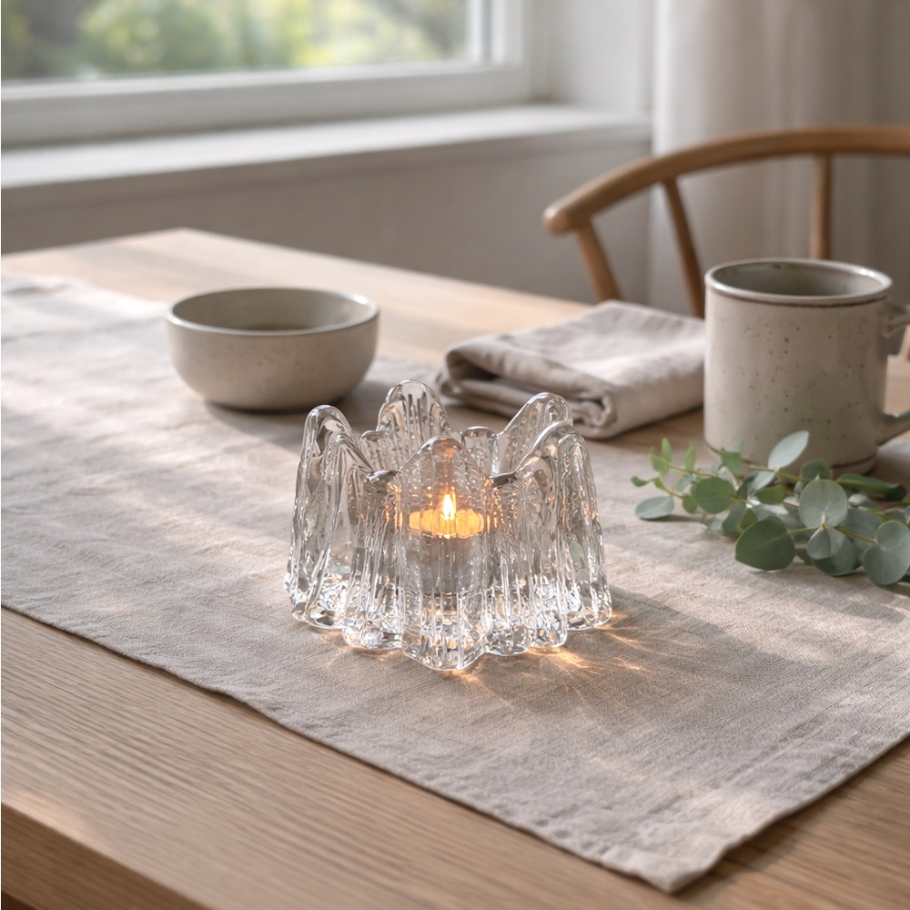 Vintage Swedish Nordic Nybro Glasbruk Iceberg Art Glass Votive Candle Holder